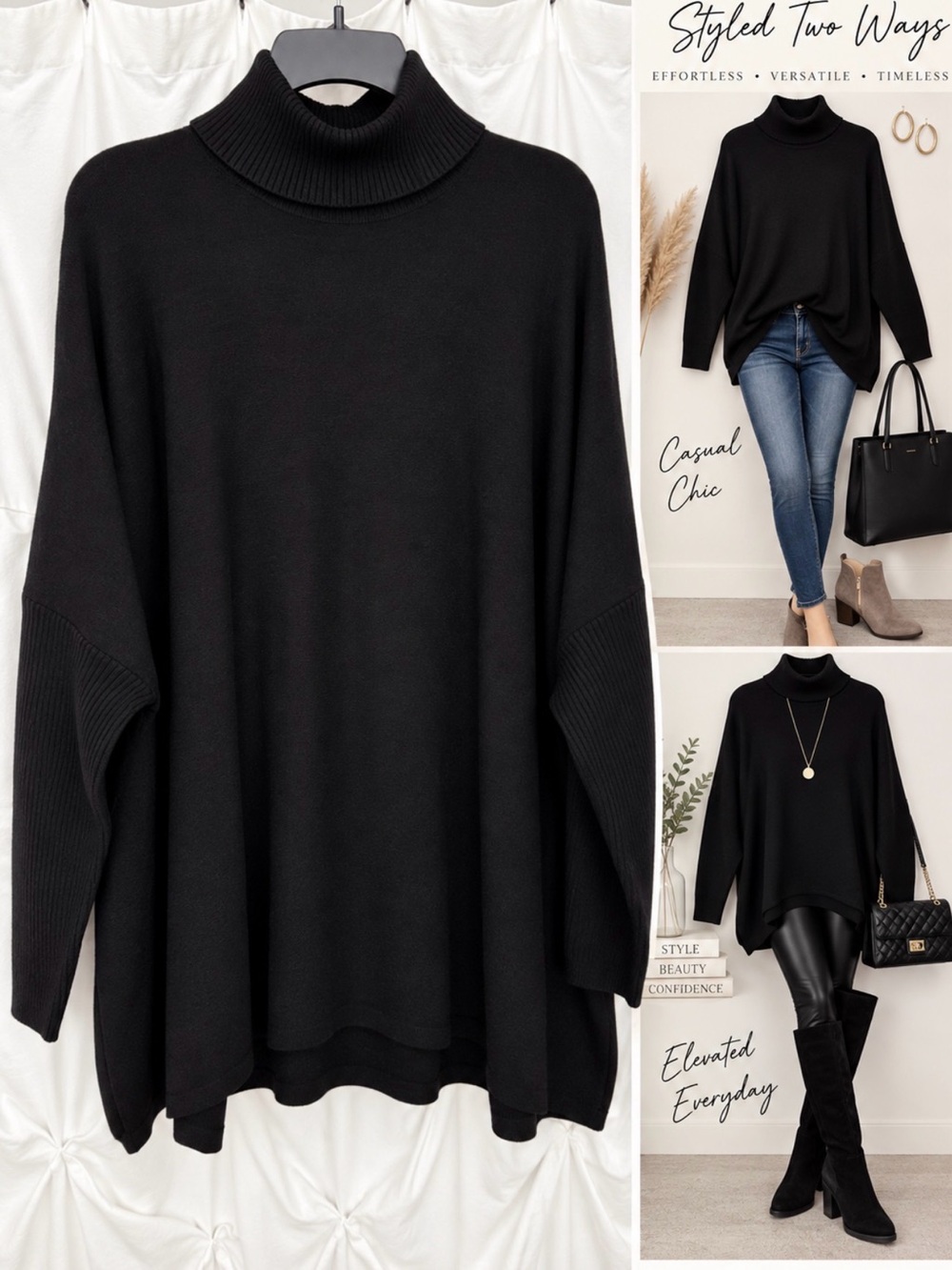 Joseph A Black Relaxed Turtleneck Sweater